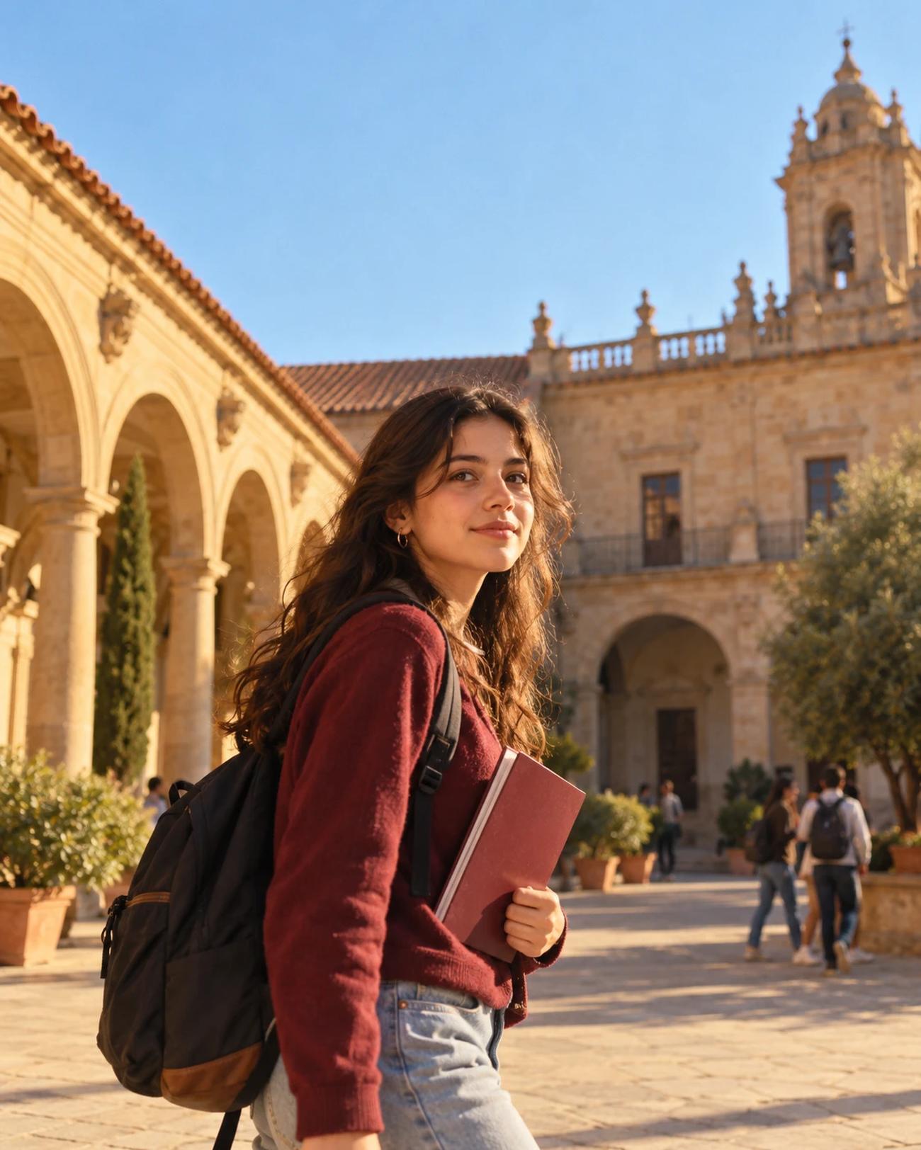 Estudiante en un campus universitario español